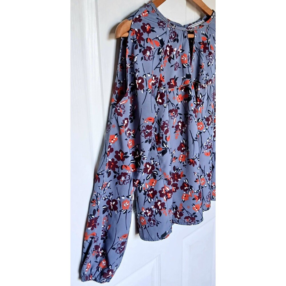 Abercrombie Slate Blue Floral Cold Shoulder Blouse Women's Small Boho Fall Top - Picture 5 of 10